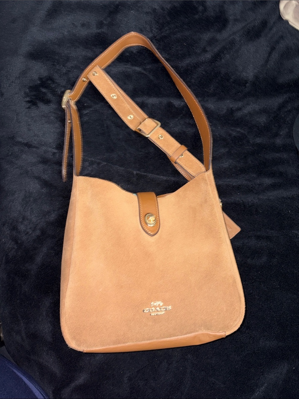 Hadley Coach Suede  & Leather Shoulder Bag